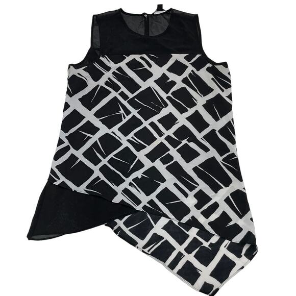 Zac & Rachel Top Womens Small Black White Geometric Asymmetrical Blouse - Picture 2 of 8